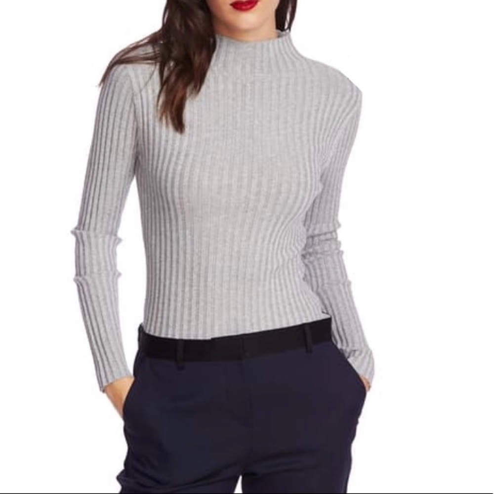 COURT AND ROWE Metallic Mock Neck Ribbed Sweater